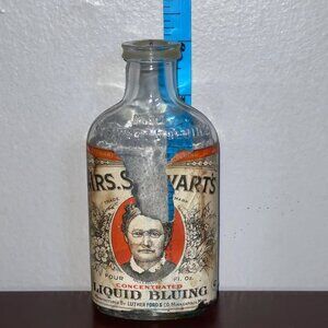 Vintage Mrs. Stewart’s Liquid Bluing Bottle Embossed Luther Ford Minneapolis 60s